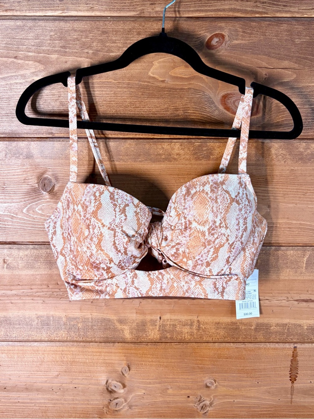36C Rust and Cream Snake-Print Shimmer Lined Bikini Top with Knot Front 💕🌴